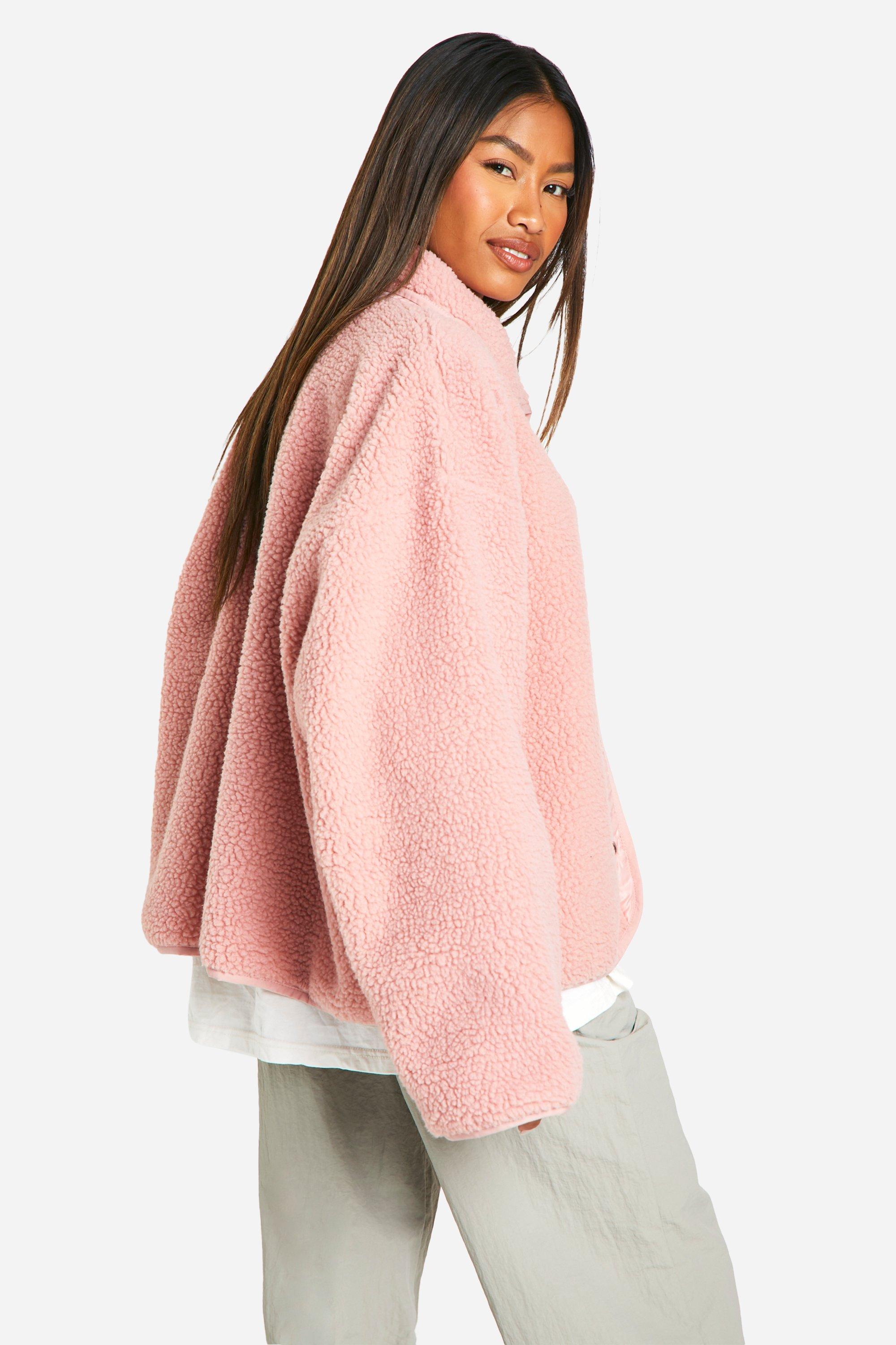 Boohoo pink teddy coat hotsell